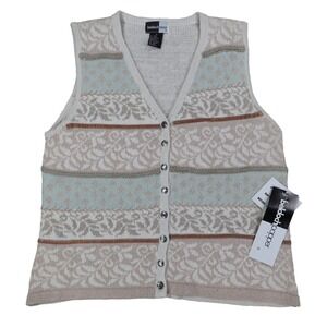 Beldoch Popper Sweater Vest Women M Vintage 90s NWT Natural Ramie Cotton Floral